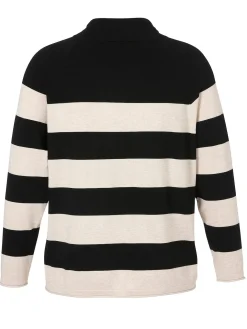Gestreifter Pullover mit Tunnelzug am Stehkragen