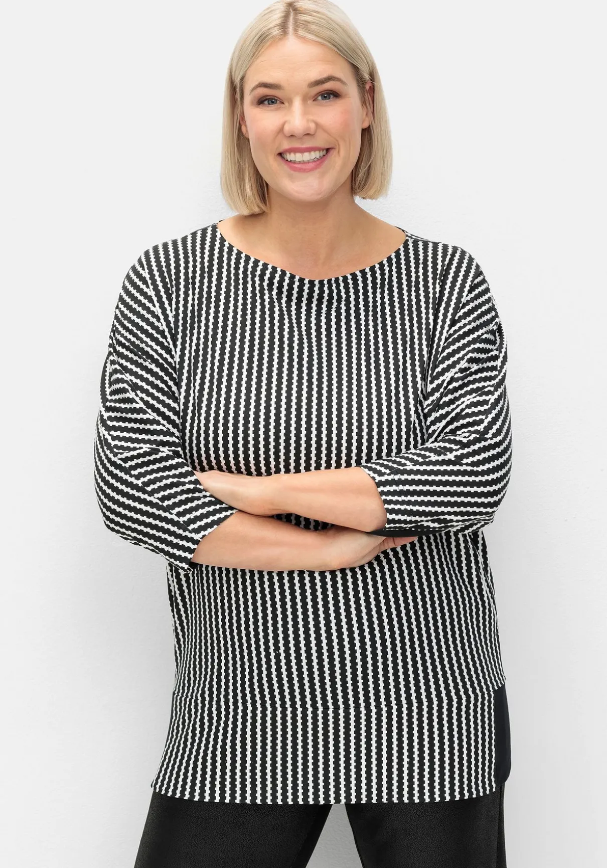 Gestreiftes Shirt mit 3/4-Fledermausärmeln