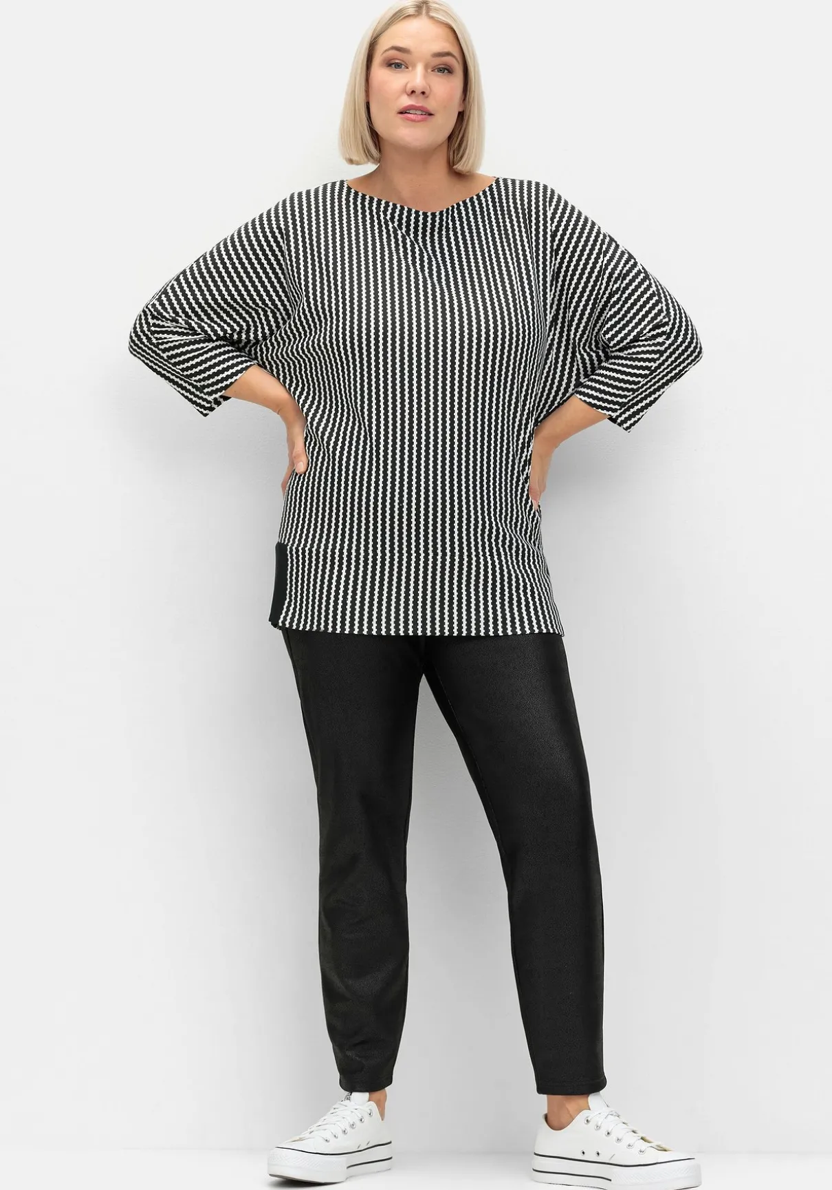 Gestreiftes Shirt mit 3/4-Fledermausärmeln