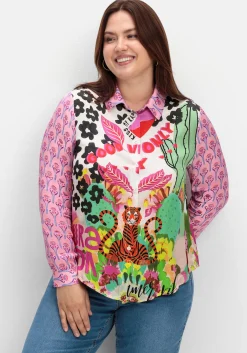 Hemdbluse im Mustermix, aus Viskose-Satin