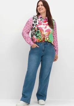 Hemdbluse im Mustermix, aus Viskose-Satin