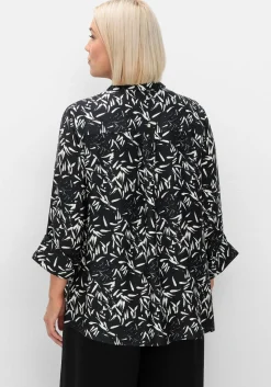 Hemdbluse mit Blätterprint und 3/4-Arm