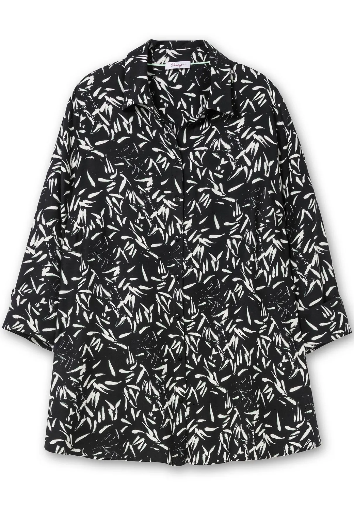 Hemdbluse mit Blätterprint und 3/4-Arm