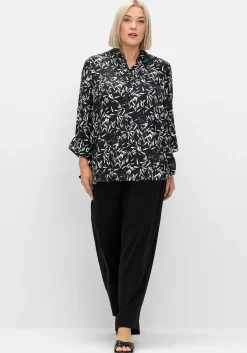 Hemdbluse mit Blätterprint und 3/4-Arm