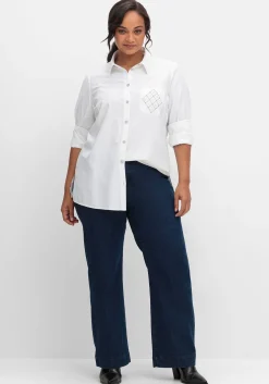 Hemdbluse mit Glitzerdetails, bügelfreie Qualität