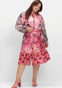 Hemdblusenkleid im Mustermix, mit Volant am Saum