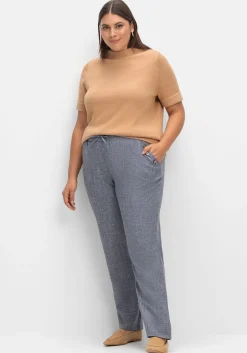 Hose in Leinenoptik mit Dehnbund und Zierknöpfen