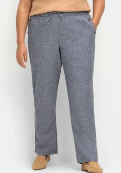 Hose in Leinenoptik mit Dehnbund und Zierknöpfen