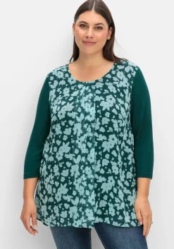 2-in-1-Blusenshirt mit bedrucktem Chiffon