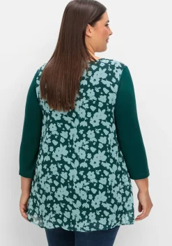 2-in-1-Blusenshirt mit bedrucktem Chiffon