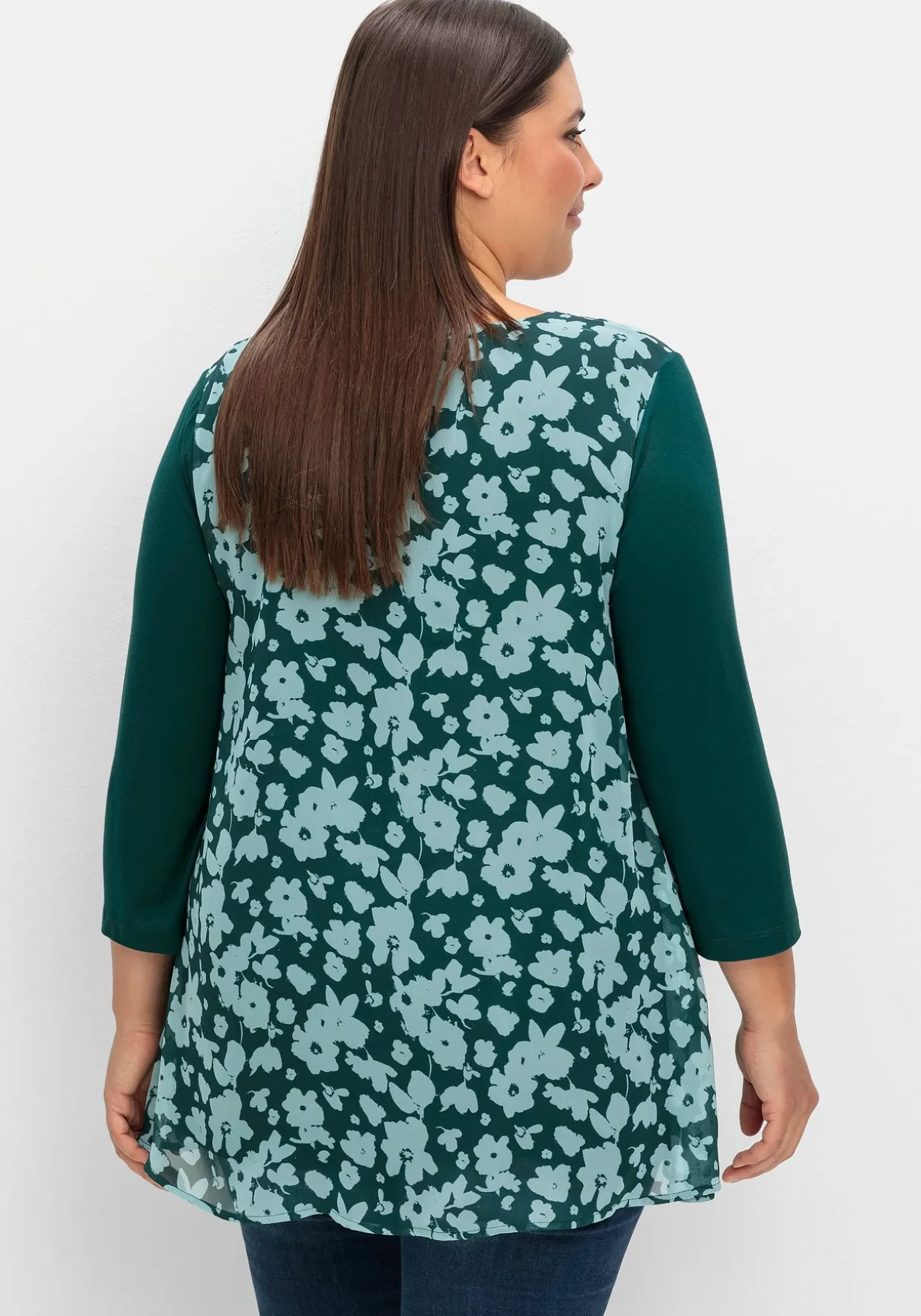 2-in-1-Blusenshirt mit bedrucktem Chiffon