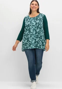 2-in-1-Blusenshirt mit bedrucktem Chiffon