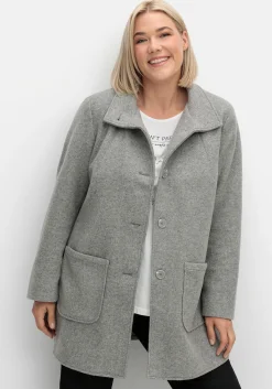 Jacke in Woll-Optik, mit abgerundeten Seitenschlitzen