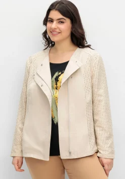 Jacke mit Lasercut-Muster, aus Veloursleder-Imitat