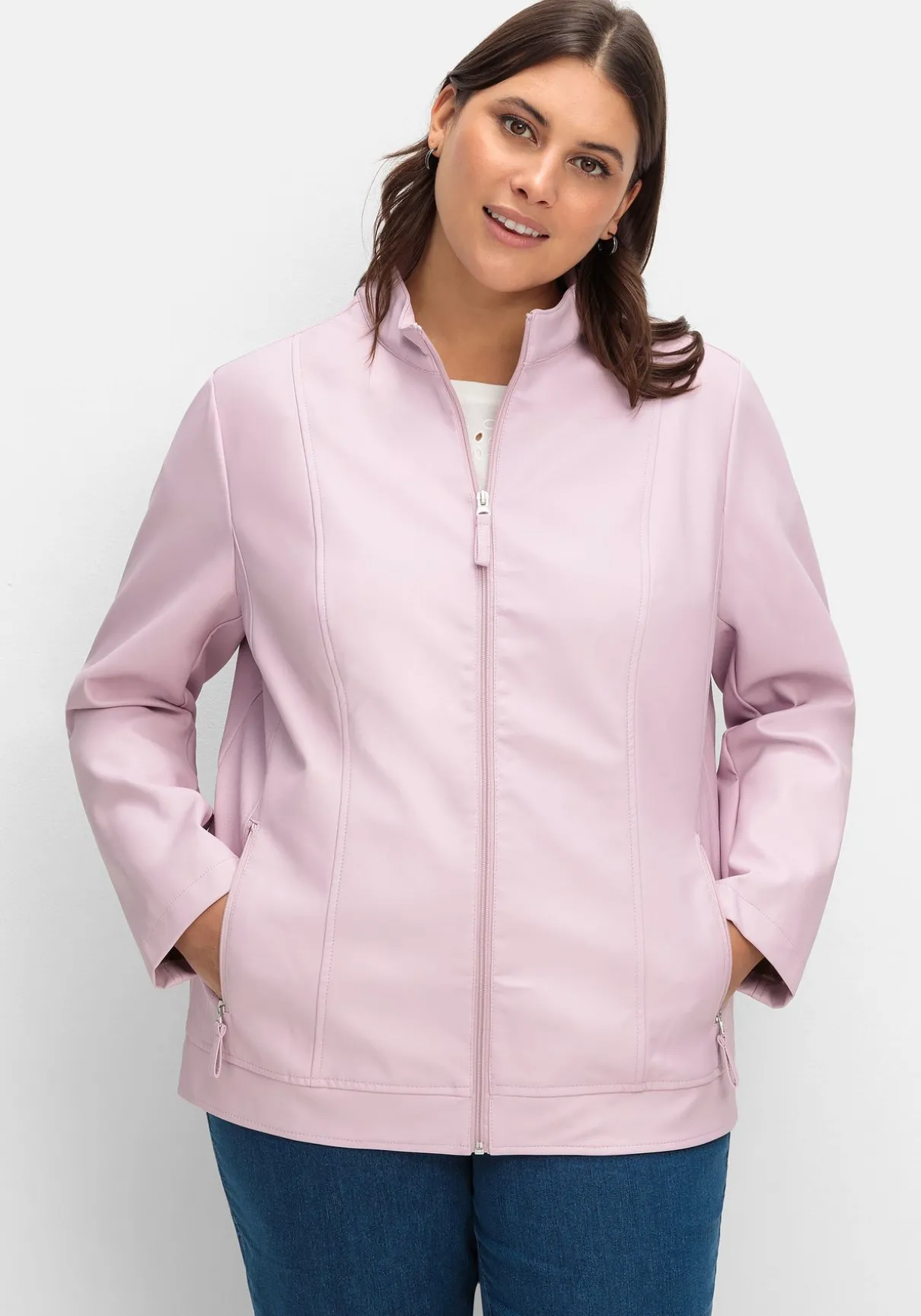 Jacke mit Stehkragen, aus Lederimitat