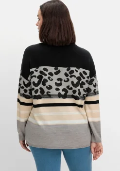 Jacquard-Pullover im Mustermix, mit Animalprint