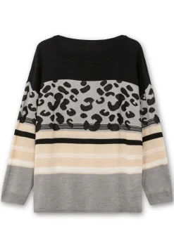 Jacquard-Pullover im Mustermix, mit Animalprint
