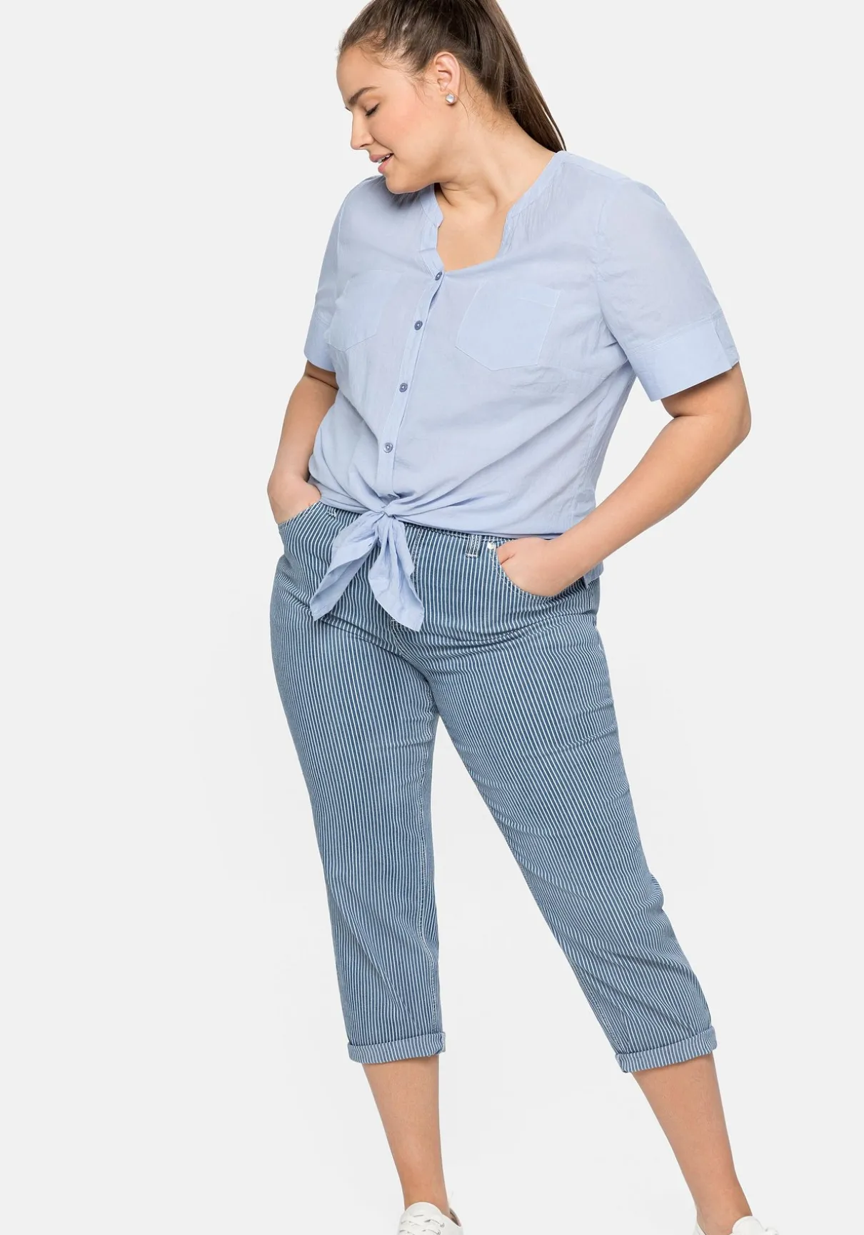 7/8-Jeans mit Allover-Streifen, in 5-Pocket-Form