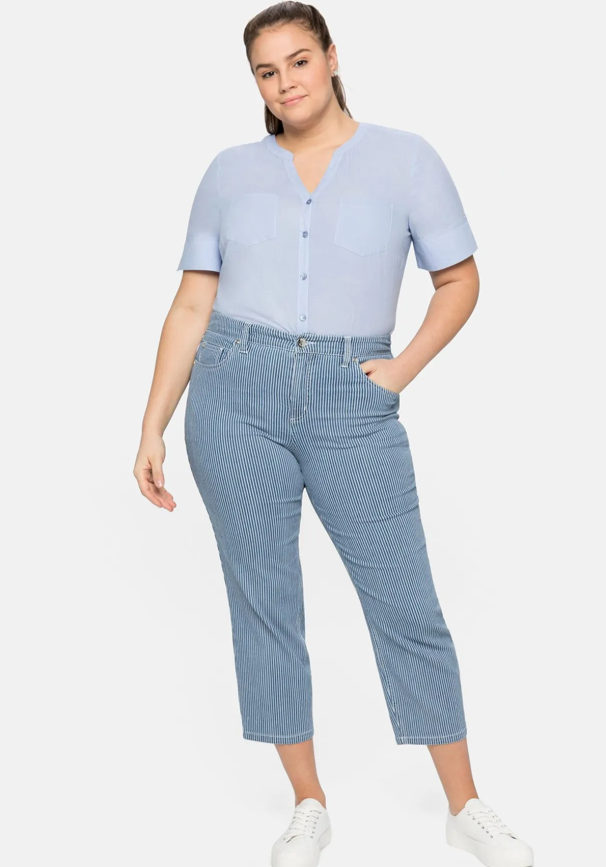 7/8-Jeans mit Allover-Streifen, in 5-Pocket-Form