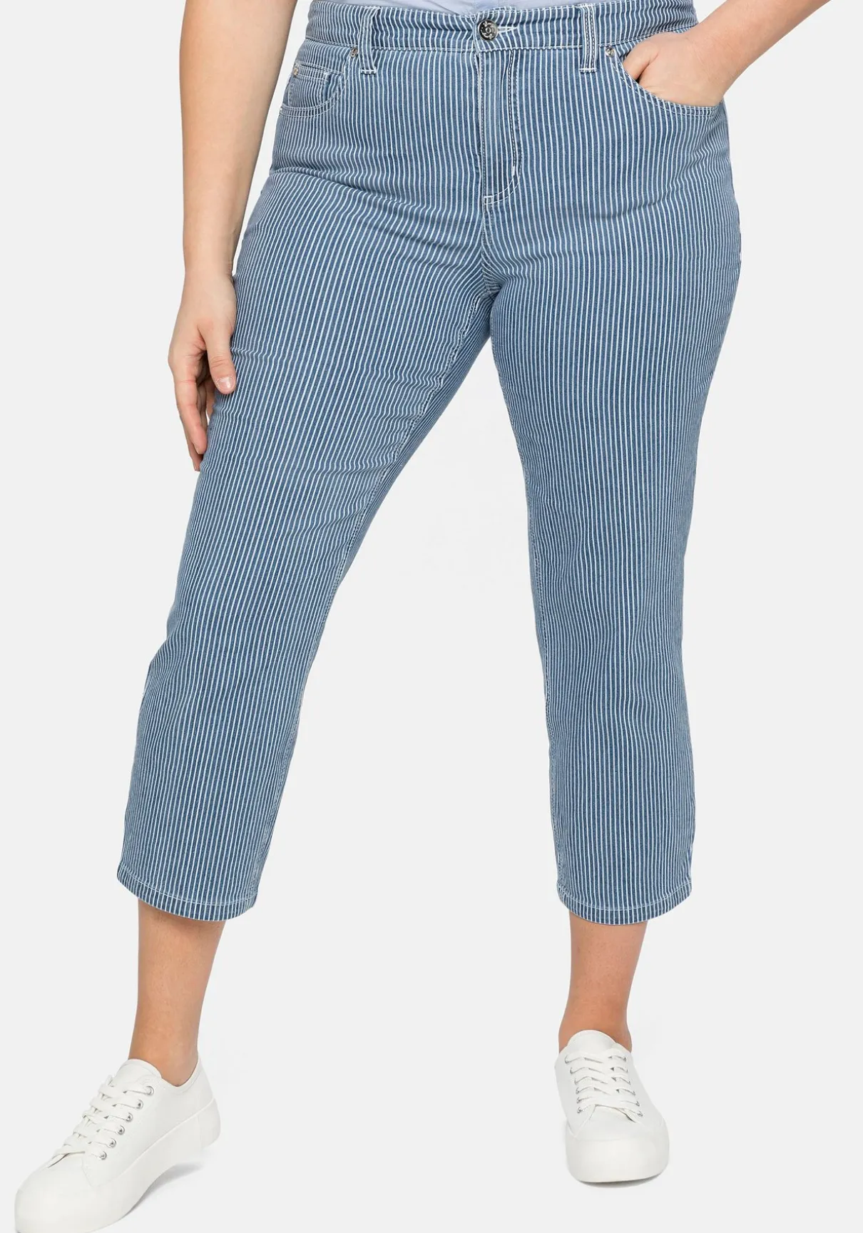 7/8-Jeans mit Allover-Streifen, in 5-Pocket-Form