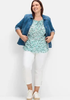 7/8-Jeans mit Schlupfbund und Knöpfen am Saum