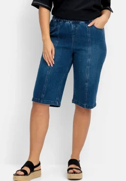 Jeans-Bermudas mit Gummibund und Teilungsnähten