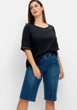 Jeans-Bermudas mit Gummibund und Teilungsnähten