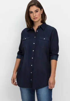 Jeansbluse mit Knopfleiste und Brusttaschen