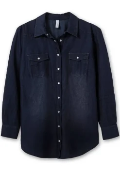 Jeansbluse mit Knopfleiste und Brusttaschen