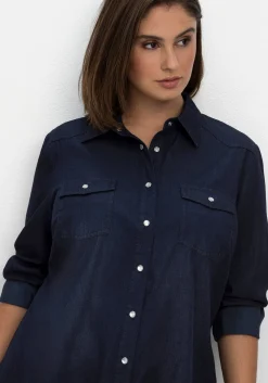 Jeansbluse mit Knopfleiste und Brusttaschen