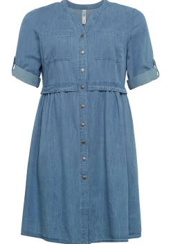 Jeanskleid mit Knopfleiste und hoher Taille