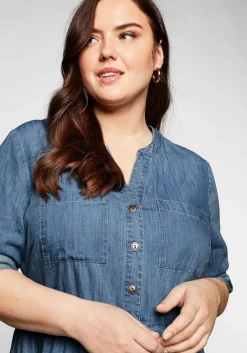 Jeanskleid mit Knopfleiste und hoher Taille