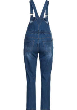 Jeans-Latzhose mit Brusttasche und seitlichem Einsatz