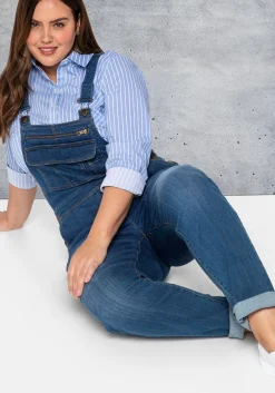 Jeans-Latzhose mit Brusttasche und seitlichem Einsatz