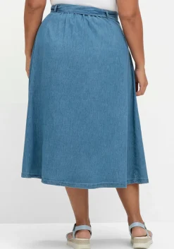 Jeansrock in A-Linie, mit Bindegürtel