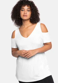 Jerseyhirt mit V-Ausschnitt, im schulterfreien Look