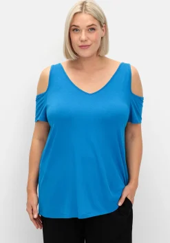 Jerseyhirt mit V-Ausschnitt, im schulterfreien Look