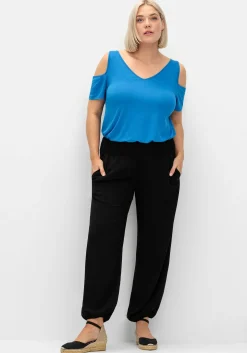 Jerseyhirt mit V-Ausschnitt, im schulterfreien Look