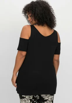 Jerseyhirt mit V-Ausschnitt, im schulterfreien Look