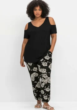 Jerseyhirt mit V-Ausschnitt, im schulterfreien Look