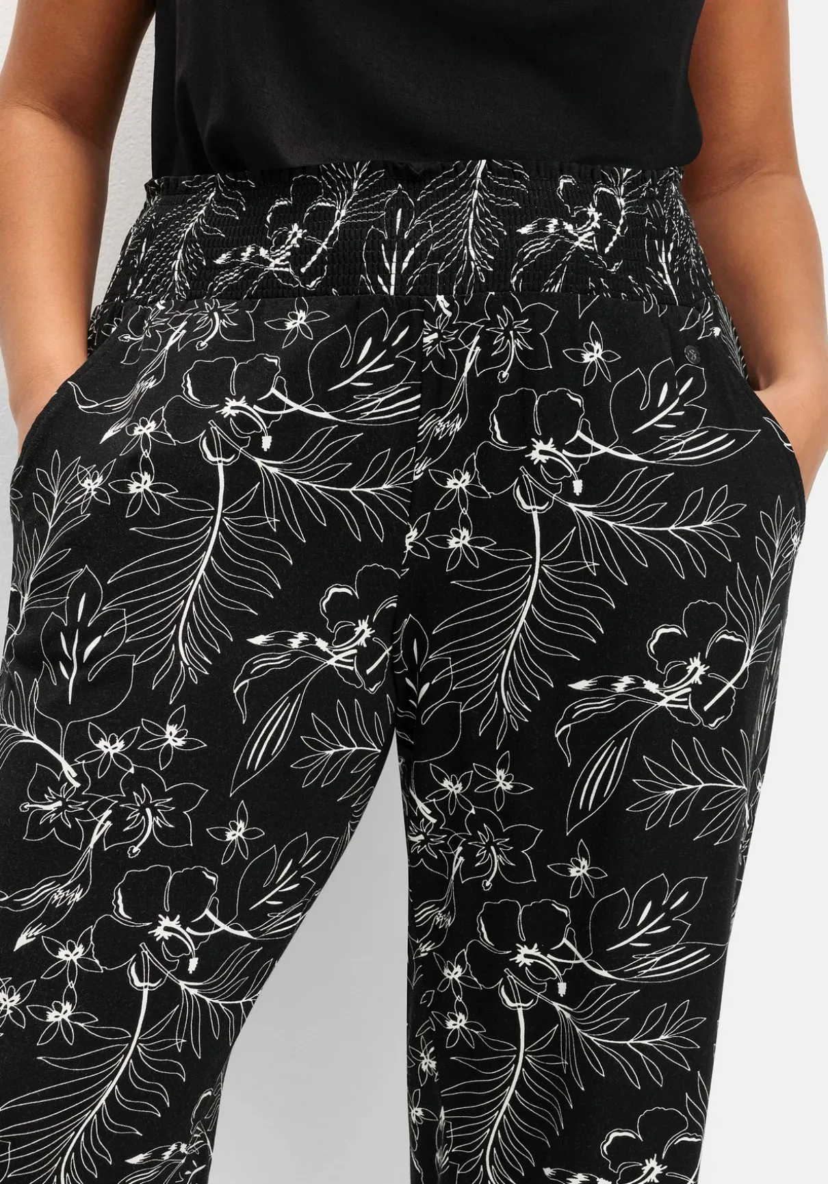 Jerseyhose mit breitem Smokbund und Blumendruck