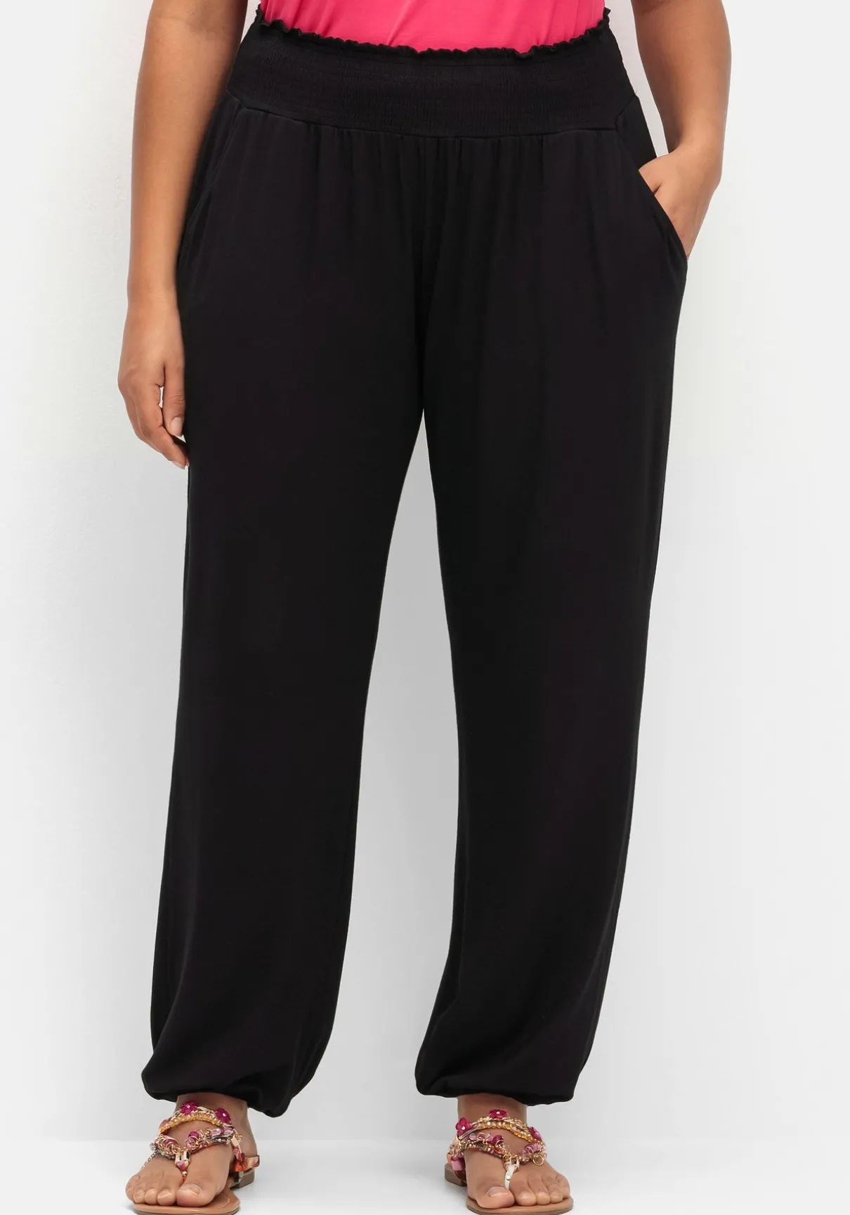 Jerseyhose mit Smokbund und Gummibündchen