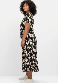 Jerseykleid in Midilänge, mit Blumendruck