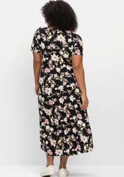 Jerseykleid in Midilänge, mit Blumendruck