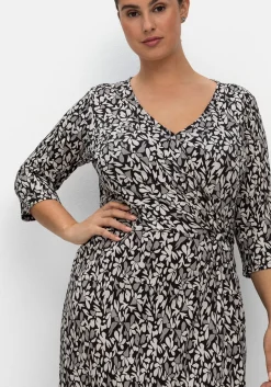 Jerseykleid in Wickeloptik, mit Blätterprint