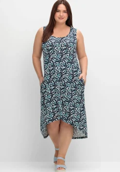 Jerseykleid mit Blätterdruck und Taschen