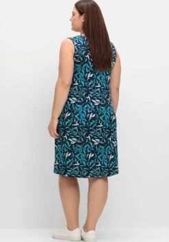 Jerseykleid mit Blätterprint und Taschen