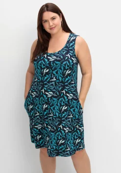Jerseykleid mit Blätterprint und Taschen
