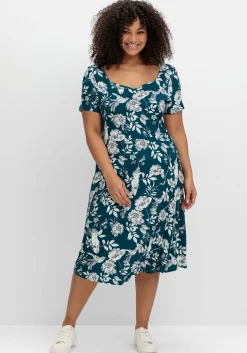 Jerseykleid mit Blumendruck und Herzausschnitt