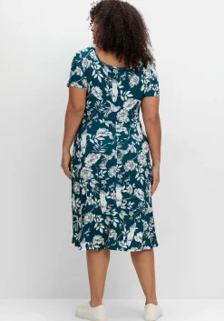 Jerseykleid mit Blumendruck und Herzausschnitt